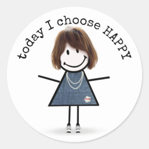 Sticker Rond Happy Stick Girl en Basket avec citation
