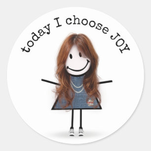 Sticker Rond Happy Stick Girl en Basket avec citation