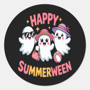 Sticker Rond Happy Summerween été Halloween drôle