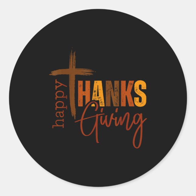 Sticker Rond Happy Thanksgiving Christian Cross Turkey Pumpkin  (Devant)
