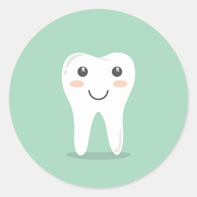 Sticker Rond Happy Tooth dessin dentiste brosse à dents brosse (Devant)