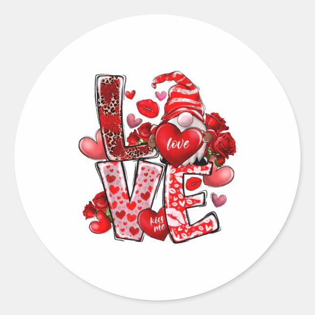 Sticker Rond Happy Valentine Gnome Heart Valentine's Day Couple (Devant)