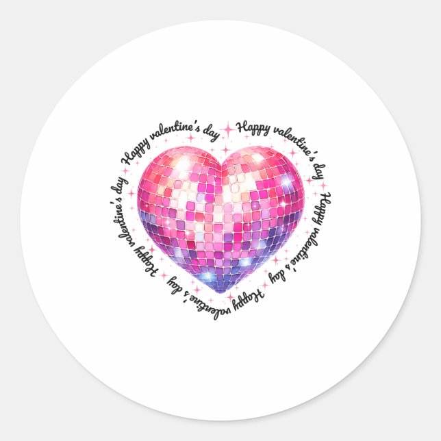 Sticker Rond Happy Valentine's Day Coquette Nk Disco Ball Heart (Devant)