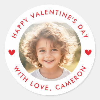 Sticker Rond Happy Valentines day cute hearts red white