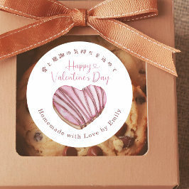 Sticker Rond Happy Valentines Day Heart Cookie Watercolor