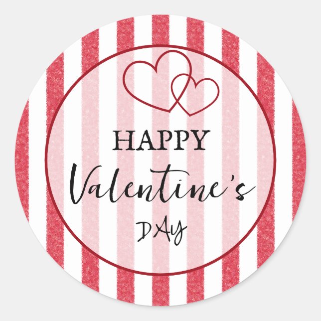 Sticker Rond Happy Valentine's Day Heart Stripes (Devant)