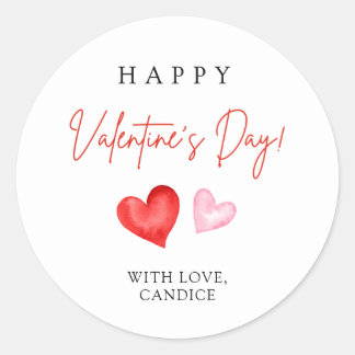Sticker Rond Happy Valentine's Day Pink & Red Hearts