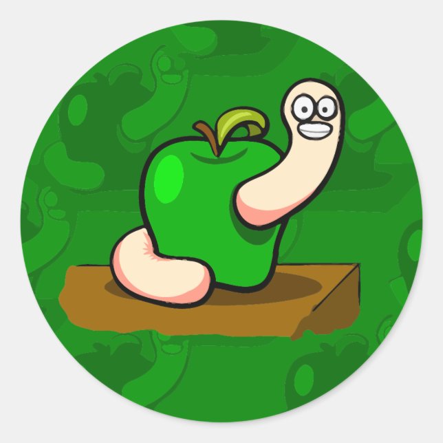 Sticker Rond Happy Worm en Pomme Verte (Devant)