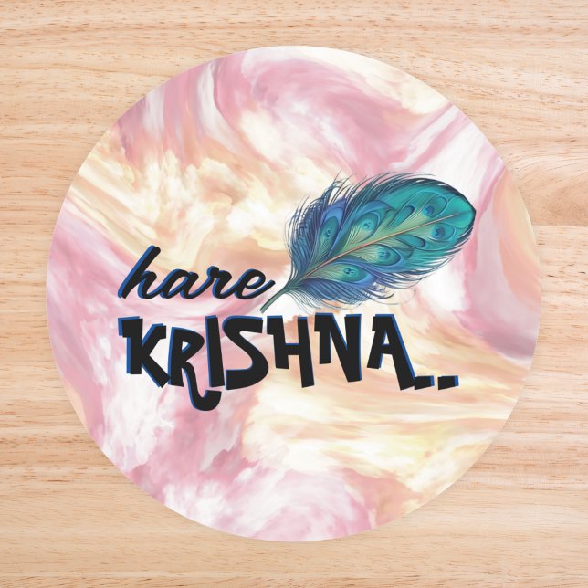 Sticker Rond "Hare Krishna" Peacock Feather Hindu (Créateur téléchargé)