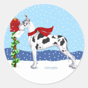 Sticker Rond Harlequin de courrier de Noël de great dane