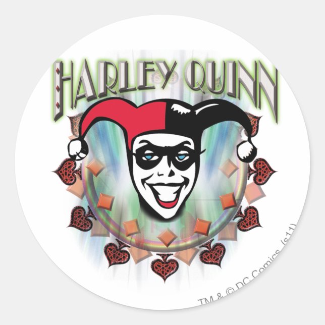 Sticker Rond Harley Quinn - Face et logo (Devant)