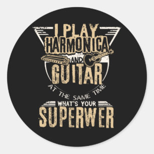Sticker Rond Harmonica Et Guitare