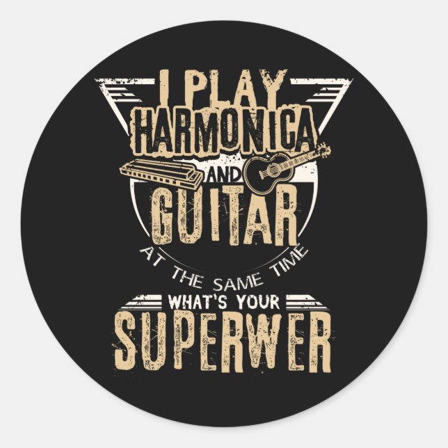 Sticker Rond Harmonica Et Guitare (Devant)