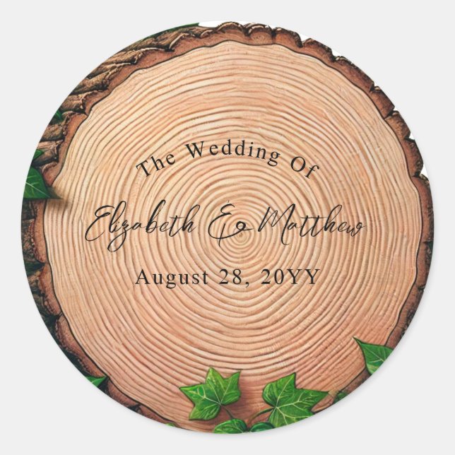 Sticker Rond Harmonie Woodland : Mariage Woodslice & Greenery (Devant)