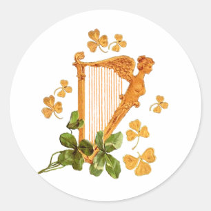 STICKER ROND HARPE IRLANDAISE D'OR