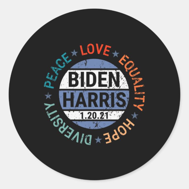Sticker Rond Harris Peace Love Equality Hope Diversity Janvier (Devant)