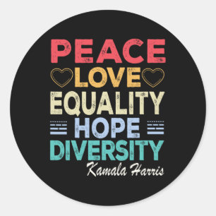 Sticker Rond Harris Peace Love Equality Hope Diversity Retro