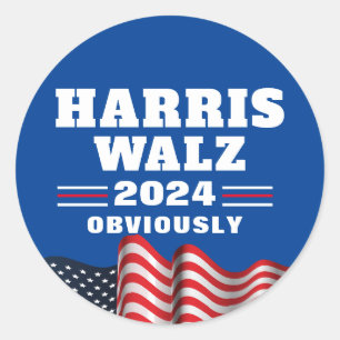 Sticker Rond Harris Walz 2024   Évidemment