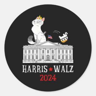 Sticker Rond Harris Wheimer 2024 Président Election Funny Cat L