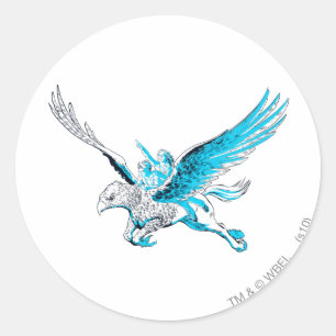 Sticker Rond Harry et Hermione sur un Hippogriffe