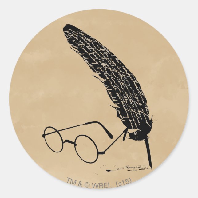 Sticker Rond Harry Potter | Lunettes et plume (Devant)