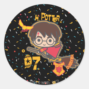 Sticker Rond Harry Potter Quidditch chercheur de dessin animé