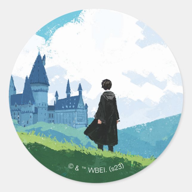 Sticker Rond HARRY POTTER™ Surplombant le château HOGWARTS™ (Devant)