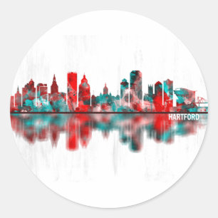 Sticker Rond Hartford Connecticut Skyline