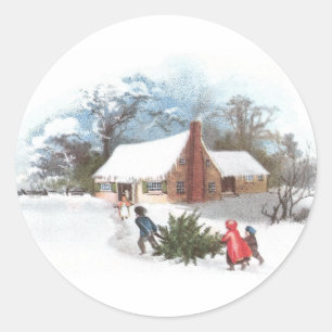 Sticker Rond Hauling Tree Home Noël millénaire