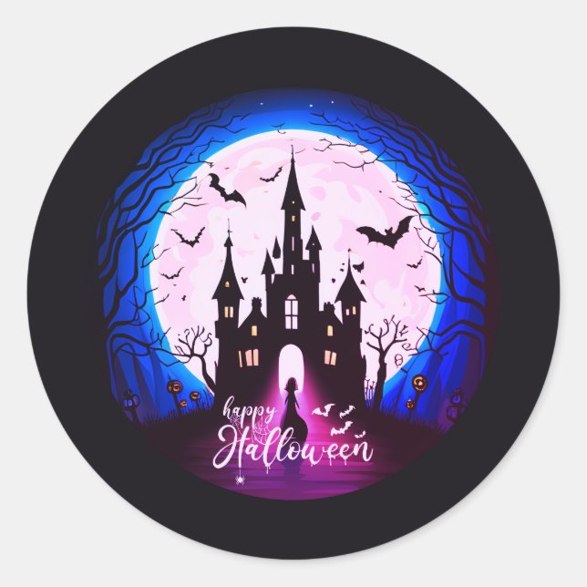 Sticker Rond Hauné Château Happy Halloween Déplaisant (Devant)