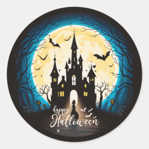 Sticker Rond Hauné Château Happy Halloween Déplaisant