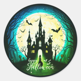Sticker Rond Hauné Château Happy Halloween Déplaisant