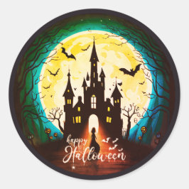 Sticker Rond Hauné Château Happy Halloween Déplaisant