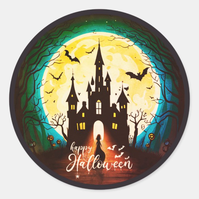 Sticker Rond Hauné Château Happy Halloween Déplaisant (Devant)