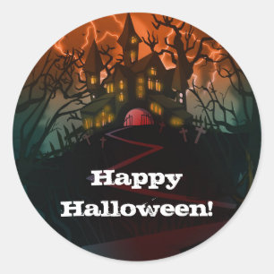 Sticker Rond Haunted House Graveyard Halloween Party