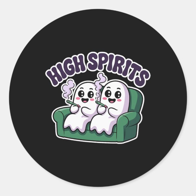 Sticker Rond Haut Esprits Drôle Fantôme Mauvaise herbe Hallowee (Devant)