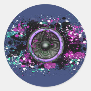 Sticker Rond Haut-parleur de musique et peinture éclaboussée