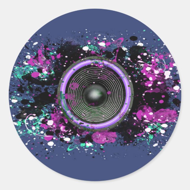 Sticker Rond Haut-parleur de musique et peinture éclaboussée (Devant)