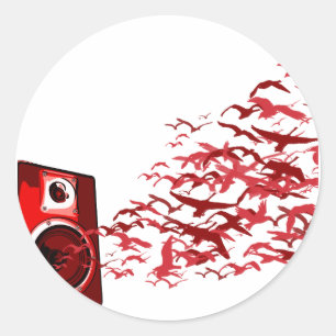 Sticker Rond Haut-parleurs Birds - Musique DJ Loud Disque Jocke