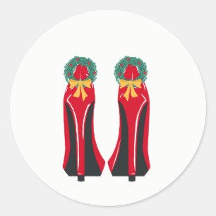 Sticker Rond Haut talons rouges avec couronnes de Noël