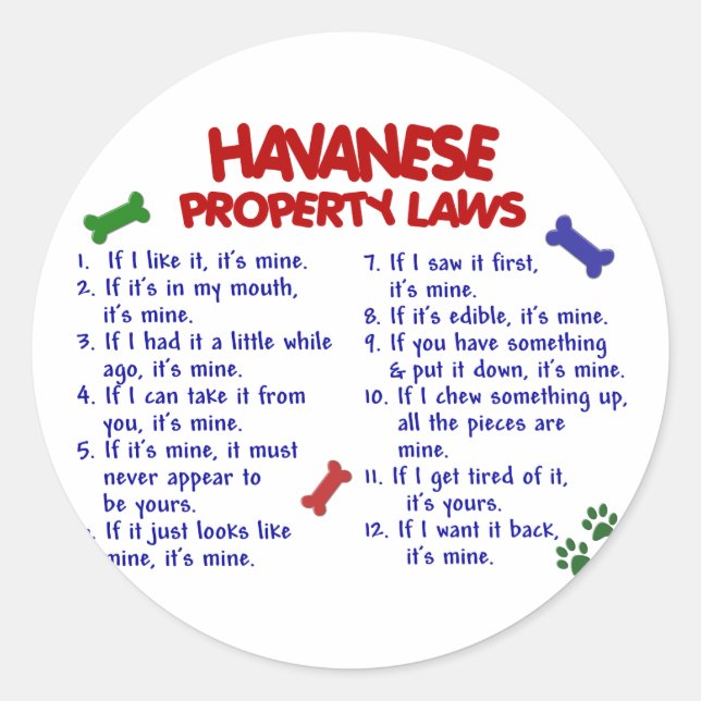 Sticker Rond HAVANESE, lois sur la propriété 2 (Devant)