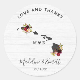 Sticker Rond Hawaii State Destination Rustique Mariage Merci