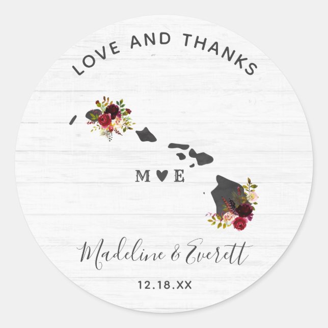Sticker Rond Hawaii State Destination Rustique Mariage Merci (Devant)