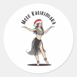 Sticker Rond Hawaiian Christmas Hula Jupe Girl Santa Hat Mele
