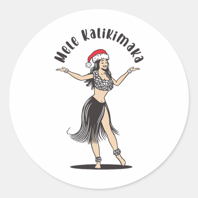 Sticker Rond Hawaiian Christmas Hula Jupe Girl Santa Hat Mele (Devant)
