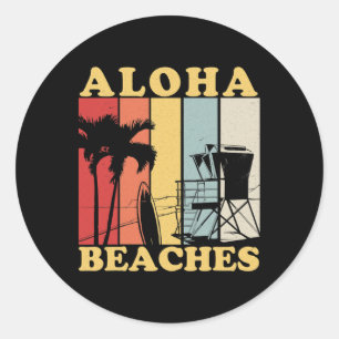 Sticker Rond Hawaiian Retro 80's Style Aloha Plages Surf Vacat
