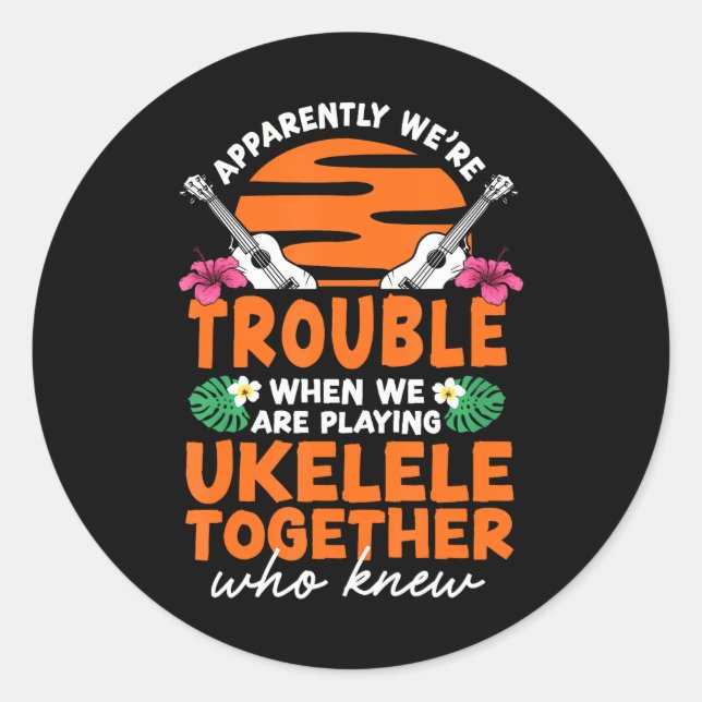 Sticker Rond Hawaiian Ukulele Uke Friends Besties Buddies (Devant)