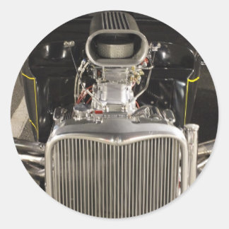 Sticker Rond HDR Black Hot Rod Classic Vintage Big Engine Car