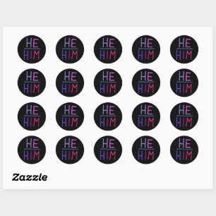 Sticker Rond HE / HIM Pronononounes Purple Handlettering Ensemb