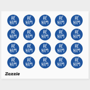 Sticker Rond HE / HIM Pronounounounounounounes Blue Handletteri